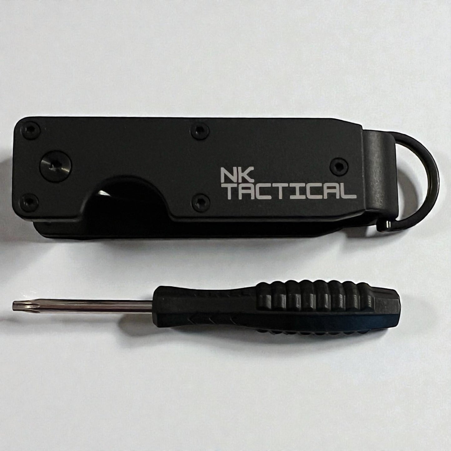 NK Tactical KeyPoint metal key organizer shown with included T-bit driver for secure assembly
