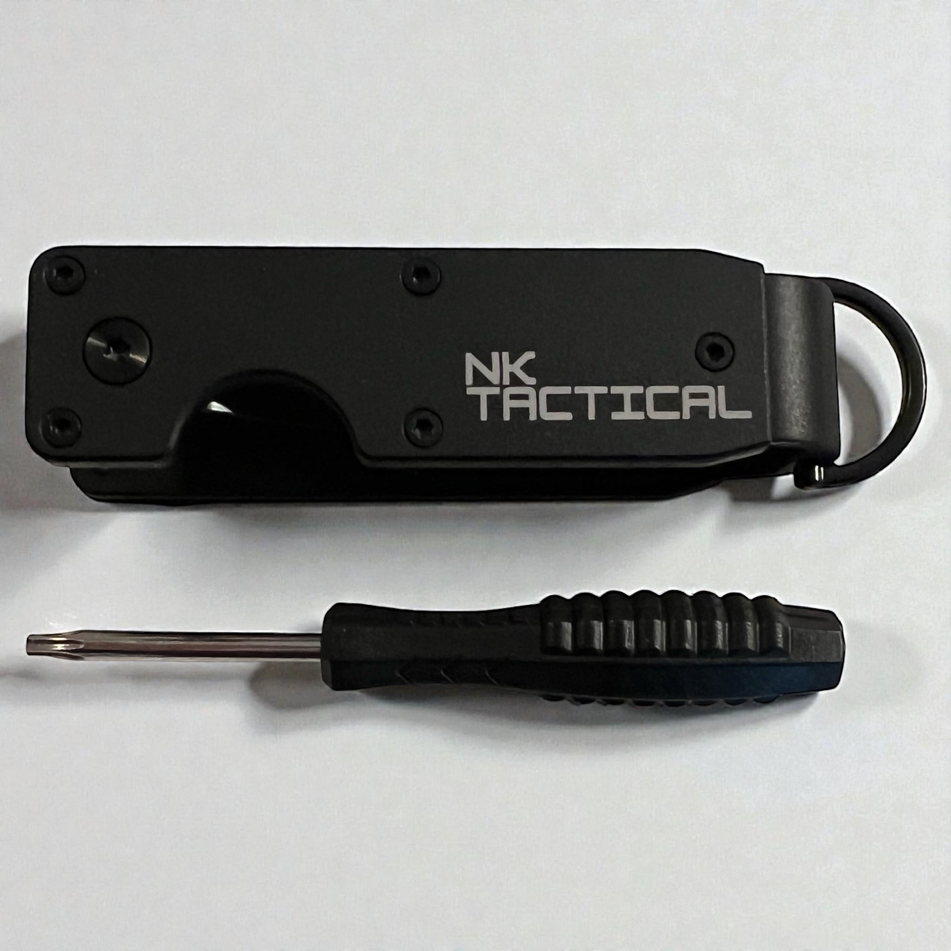 NK Tactical KeyPoint metal key organizer shown with included T-bit driver for secure assembly