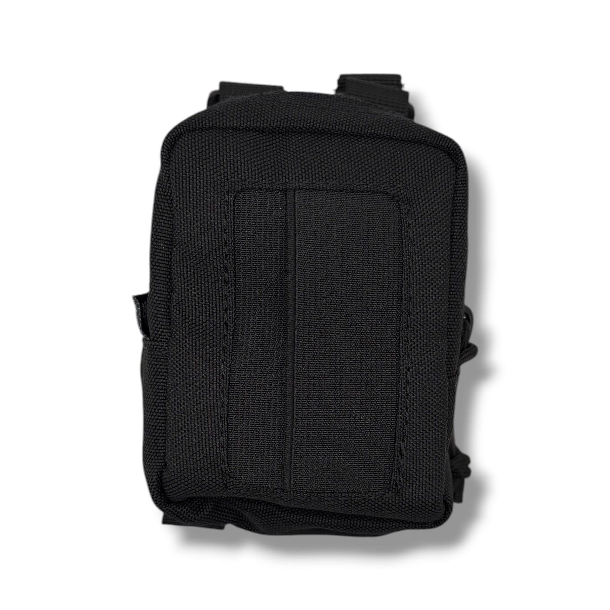 Front view of GloveNest MOLLE glove dispenser with elastic nylon quick-access glove opening