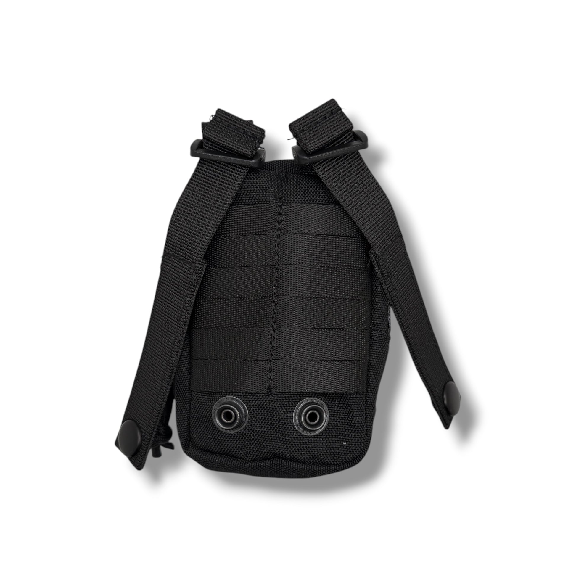 Rear view of GloveNest MOLLE disposable glove pouch showing laser-cut MOLLE