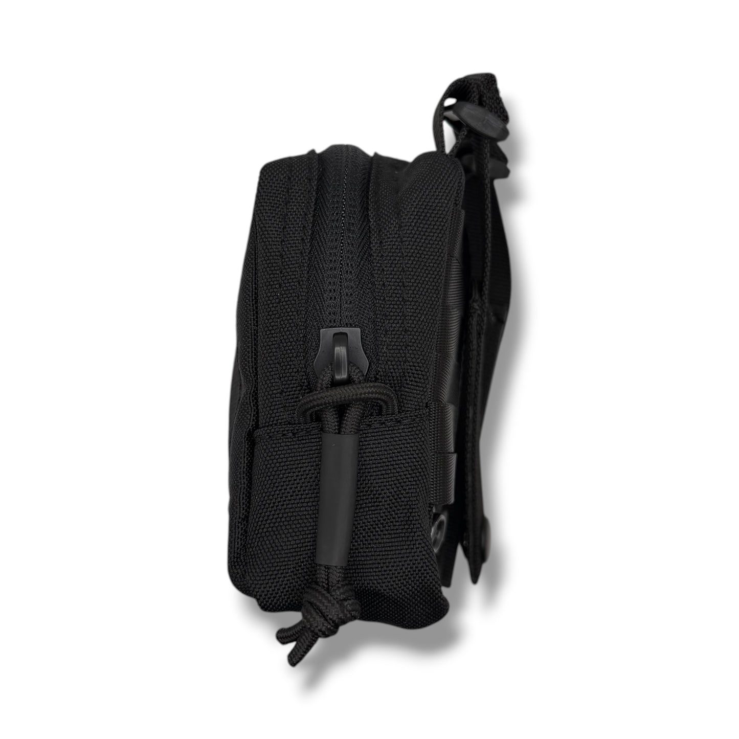 Side view of GloveNest MOLLE glove pouch showing zipper and compact nylon construction