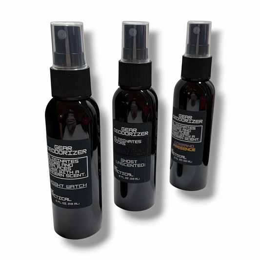 NK Tactical Gear Deodorizer odor-eliminating spray bottles for law enforcement body armor, duty gear, uniforms, and first responder equipment.