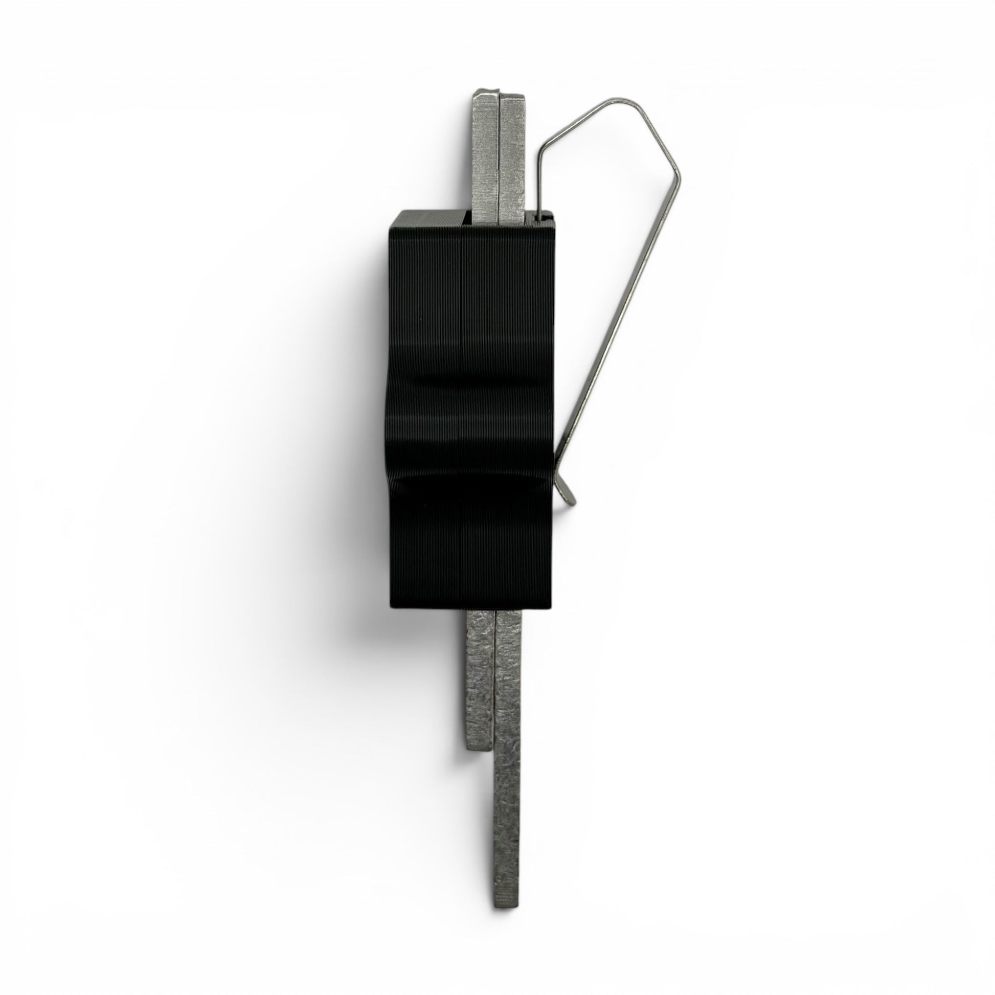 Side profile of police radar tuning fork visor holder securely storing two radar forks