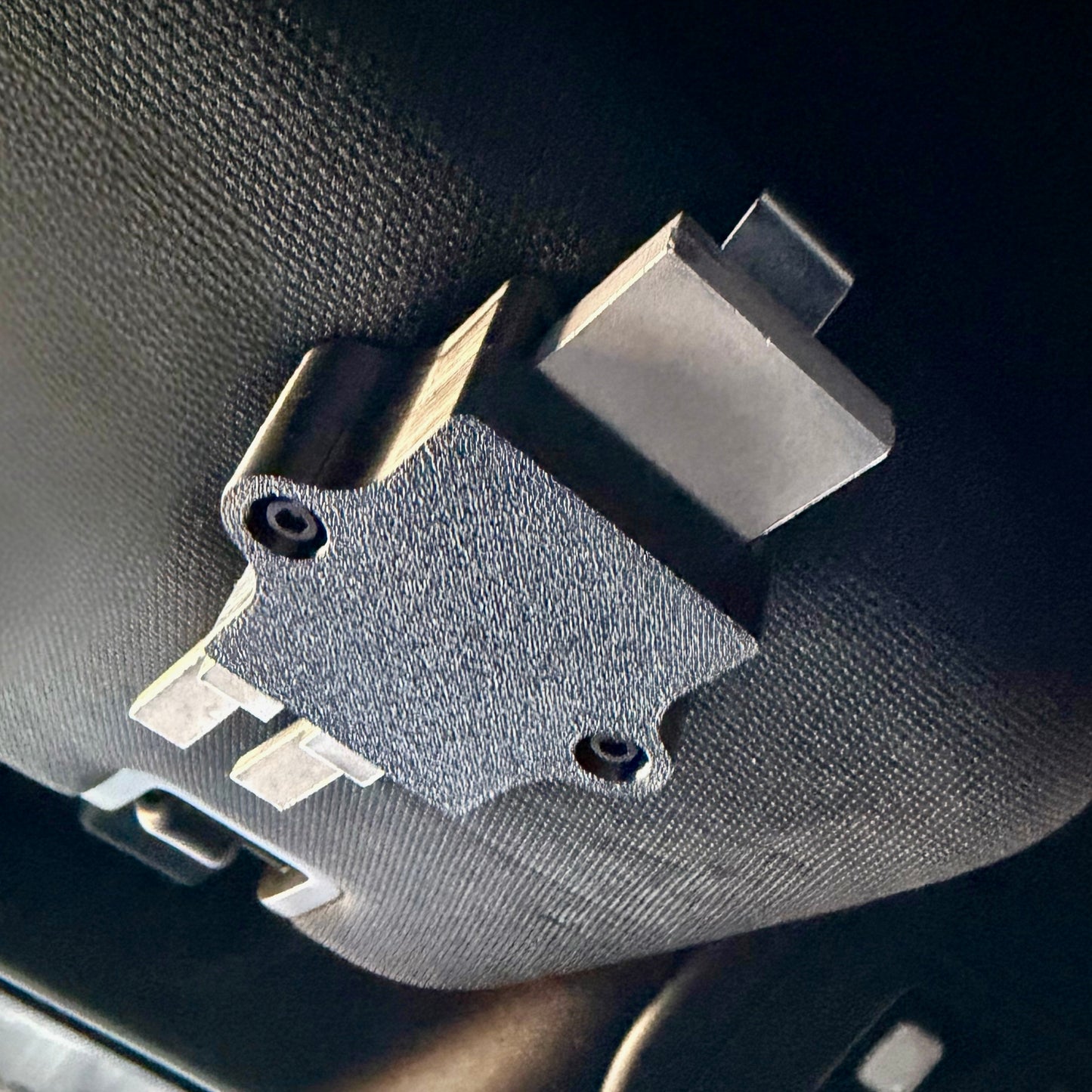 Police radar tuning fork visor holder mounted on patrol vehicle sun visor for secure fork storage