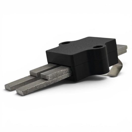 Police radar tuning fork visor holder with two radar forks secured in black NK Tactical holder