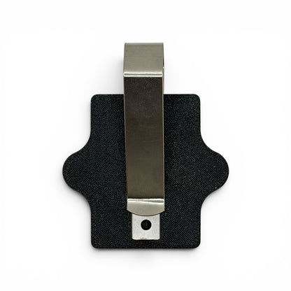 Back view of police radar tuning fork visor holder with spring stainless steel visor clip